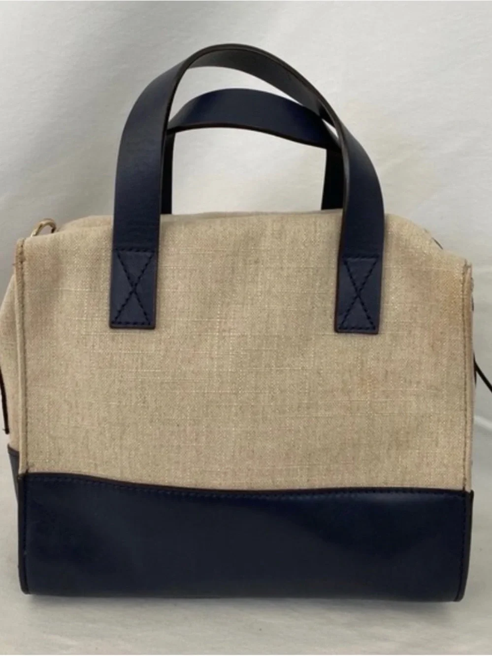 kate spade Beige and Navy Canvas Satchel with Gold Spade Logo